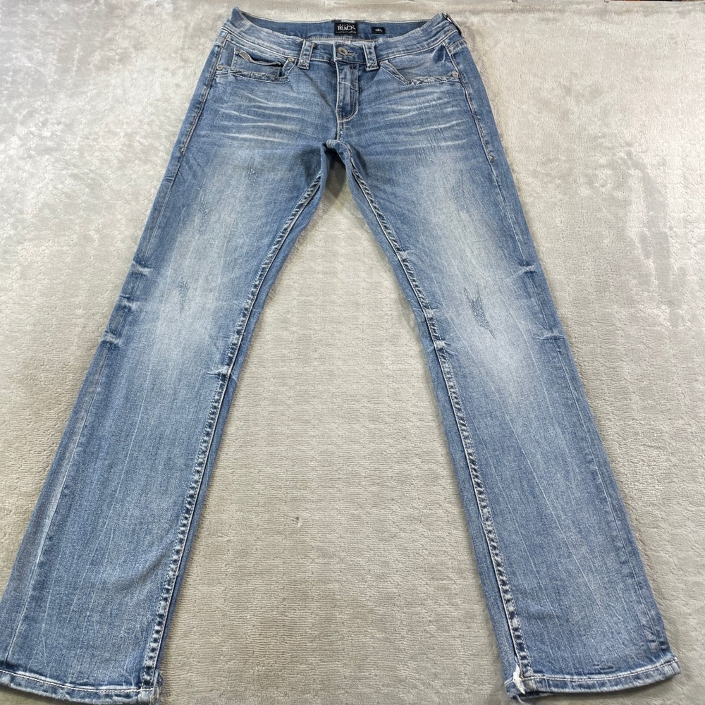 Buckle Black Jeans No 9 Mens 32L Blue Straight Leg Distressed Denim Whiskers